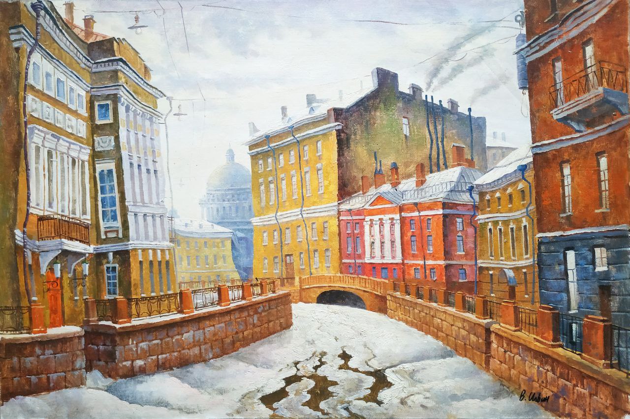 Картина маслом Необычный город 60х90